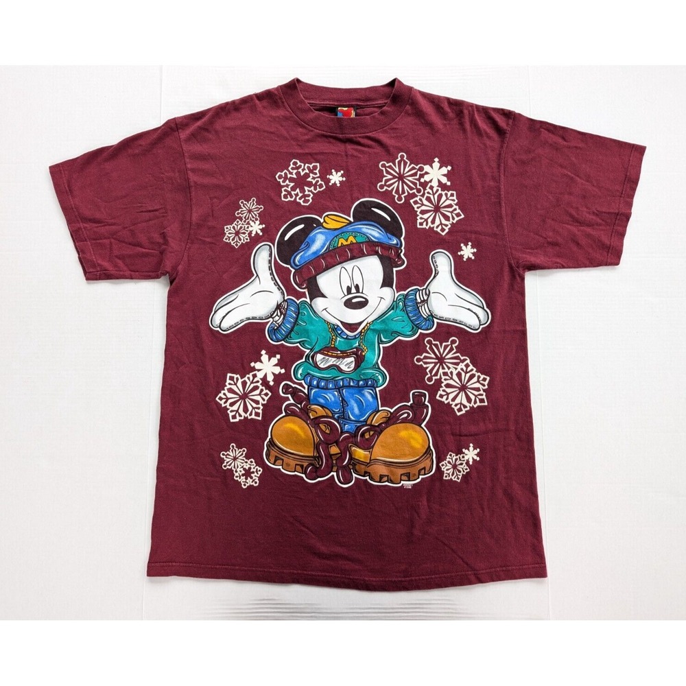 Vintage Mickey Mouse Shirt Mens XL‎ Jerry Leigh Burgundy Red Snow Gear Winter